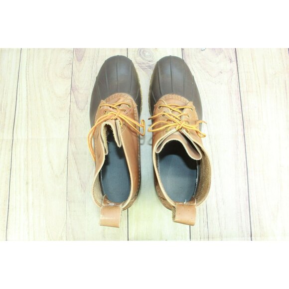LL Bean Brown Leather Ankle Duck Boots Lace Up Unlined Size 13 M - Picture 7 of 9